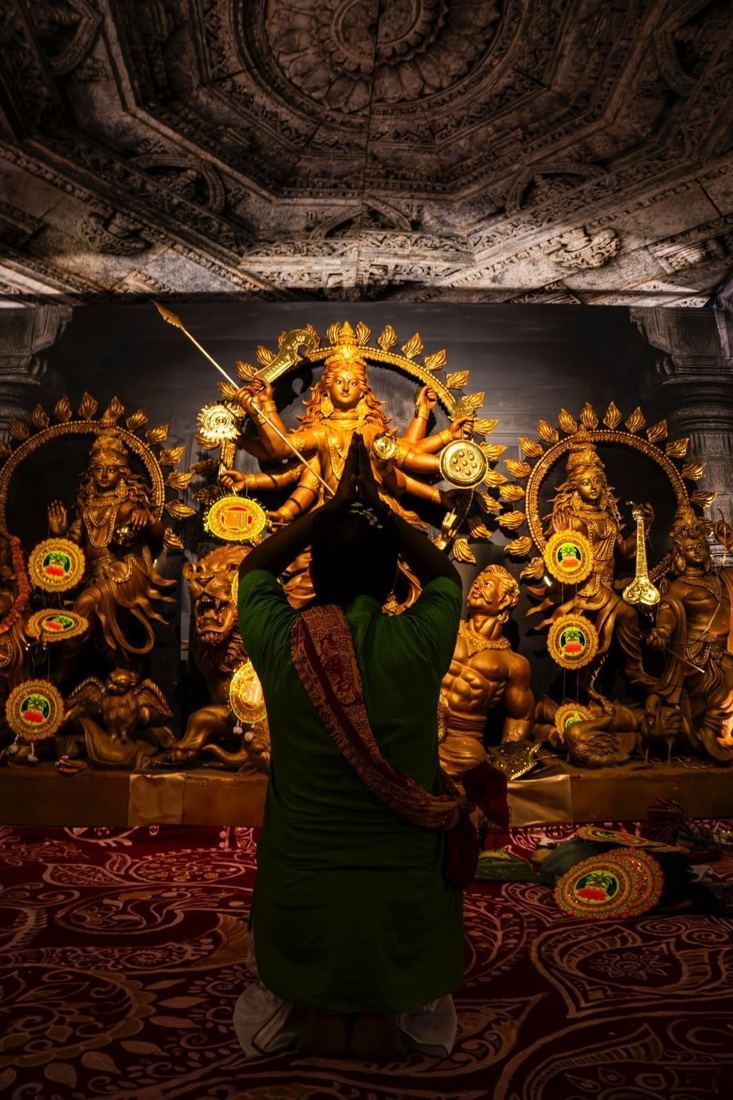 Idol and pandal, Bellandur Durga Puja by Green Glen Layout Cultural Association (GGLCA)